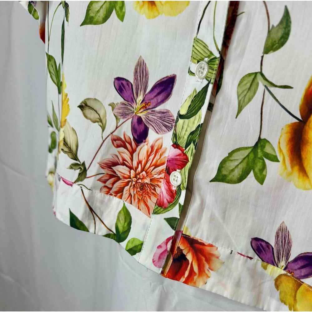 NWT Zara floral-print cropped boxy oversized short sleeves white shirt sz. XS - Picture 9 of 9